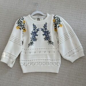 ba&sh White Sweater with Floral Embroidery